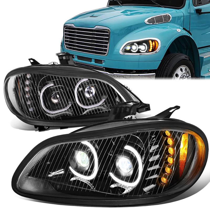 LED DRL Halo Projector Headlights<br>03-19 Freightliner M2 106 112