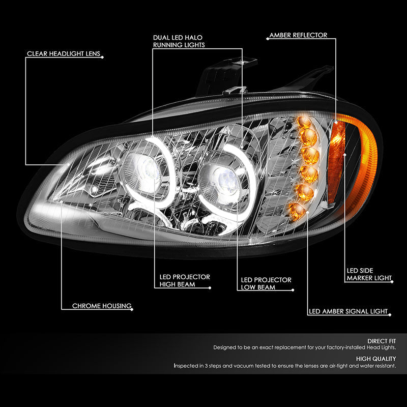 LED DRL Halo Projector Headlights<br>03-19 Freightliner M2 106 112