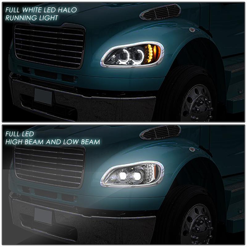 LED DRL Halo Projector Headlights<br>03-19 Freightliner M2 106 112