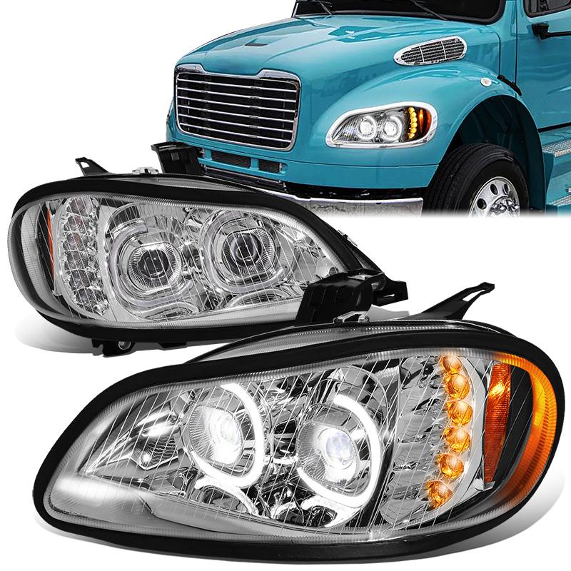 LED DRL Halo Projector Headlights<br>03-19 Freightliner M2 106 112