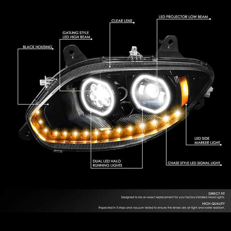 LED DRL Halo Sequential Projector Headlights<br>17-21 International Harvester LT LT625