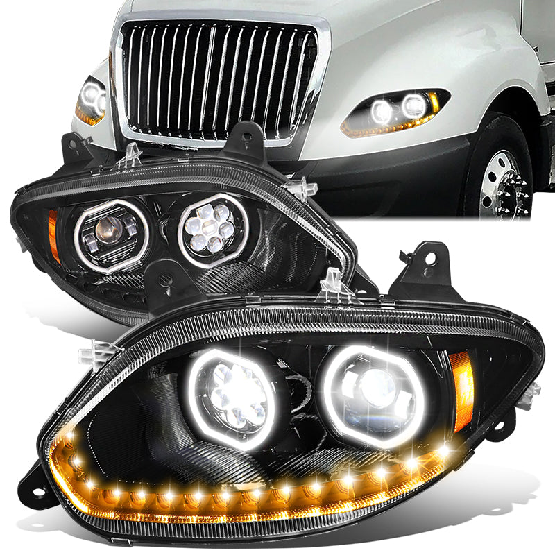 LED DRL Halo Sequential Projector Headlights<br>17-21 International Harvester LT LT625