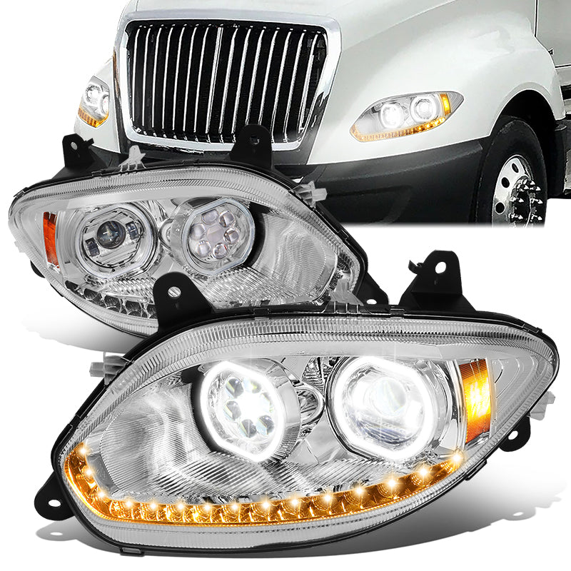 LED DRL Halo Sequential Projector Headlights<br>17-21 International Harvester LT LT625