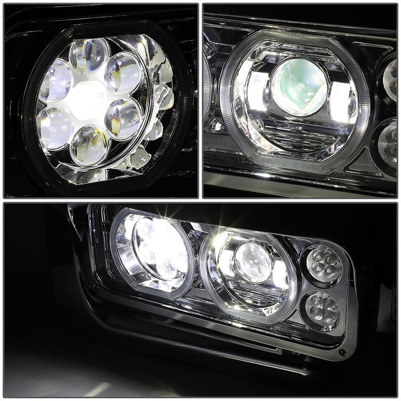 LED DRL Halo Projector Headlights<br>81-88 Peterbilt 359, 87-07 379, 08-21 389