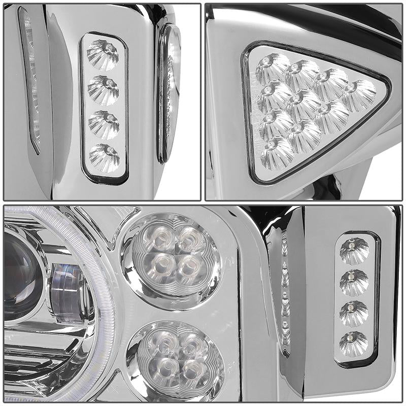 LED DRL Halo Projector Headlights<br>81-88 Peterbilt 359, 87-07 379, 08-21 389