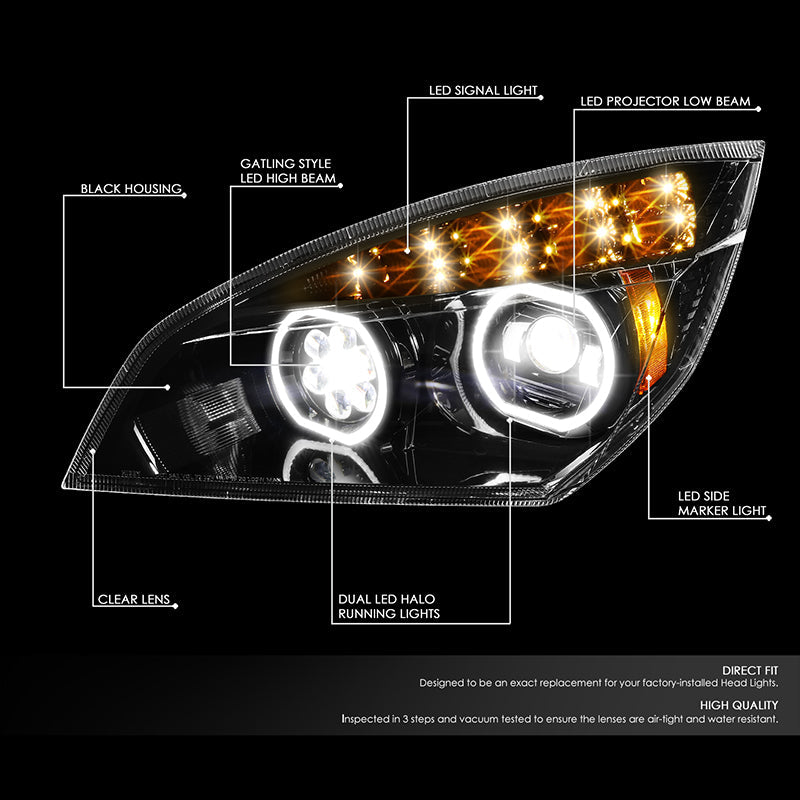 LED DRL Halo Projector Headlights<br>18-21 Freightliner Cascadia