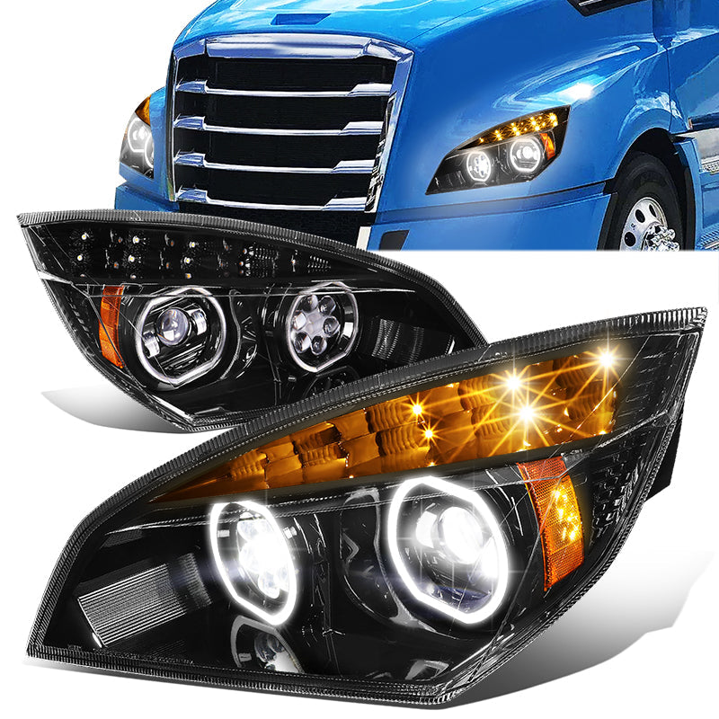 LED DRL Halo Projector Headlights<br>18-21 Freightliner Cascadia