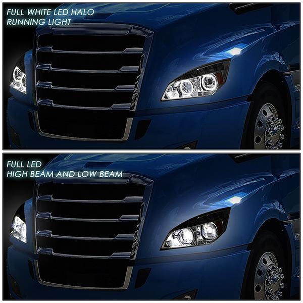 LED DRL Halo Projector Headlights<br>18-21 Freightliner Cascadia