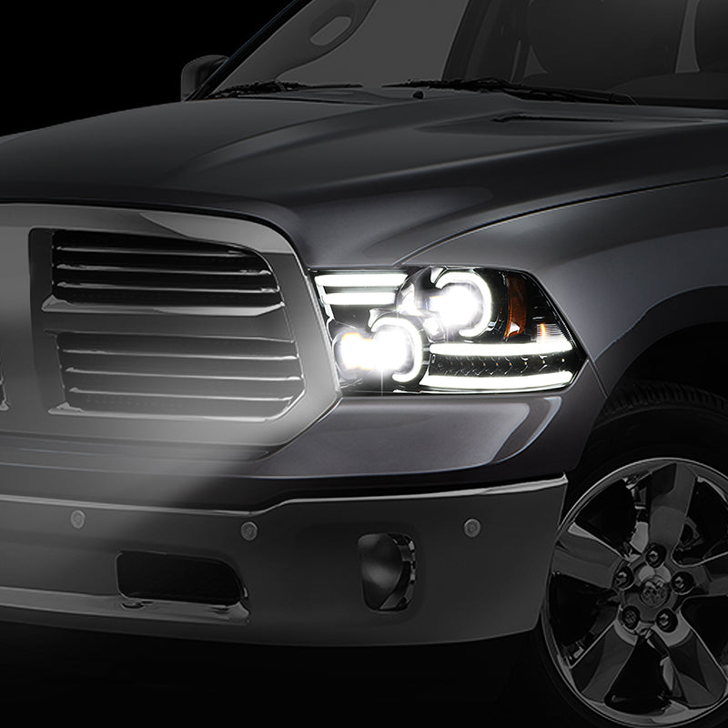 LED DRL Halo Projector Headlights<br>10-18 Ram 1500-3500, 2009 Dodge Ram 1500