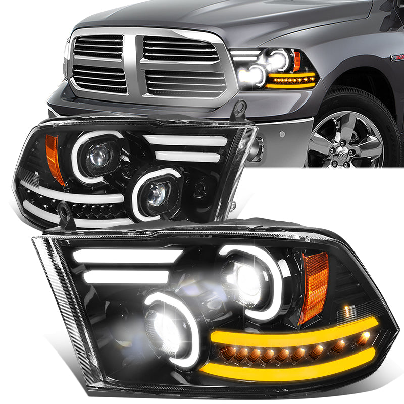 LED DRL Halo Projector Headlights<br>10-18 Ram 1500-3500, 2009 Dodge Ram 1500