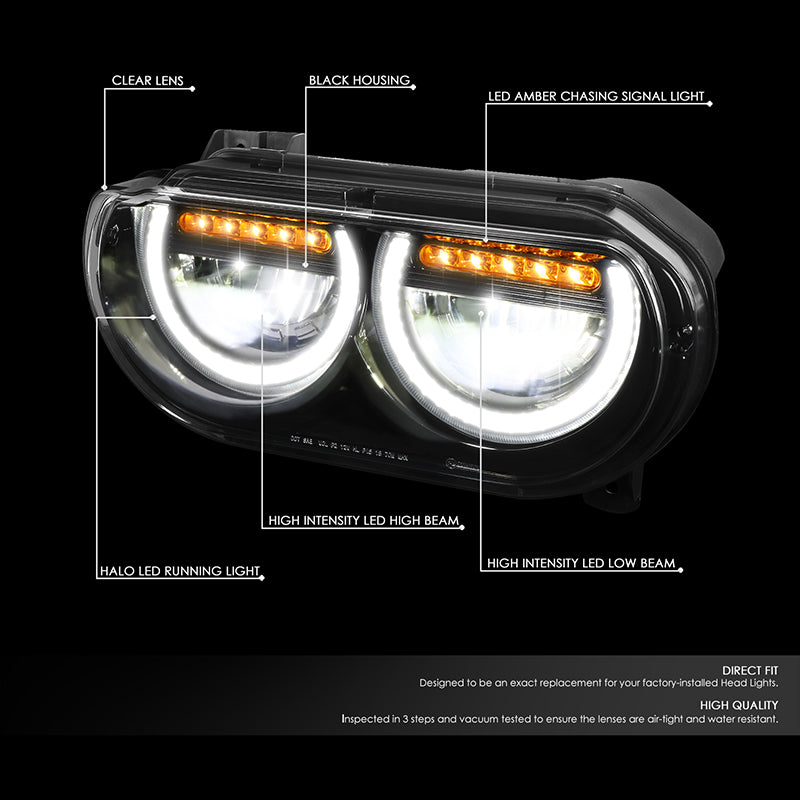 LED DRL Halo Projector Headlights<br>08-14 Dodge Challenger