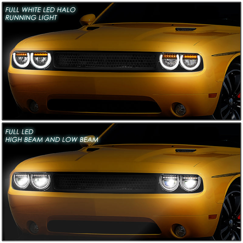 LED DRL Halo Projector Headlights<br>08-14 Dodge Challenger