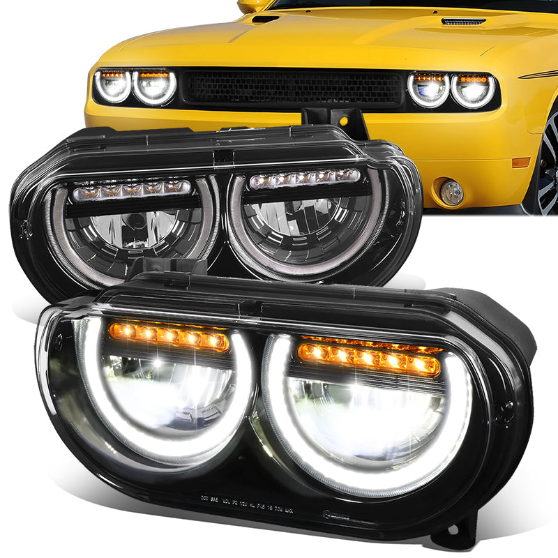 LED DRL Halo Projector Headlights<br>08-14 Dodge Challenger