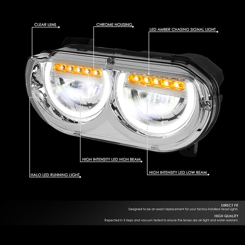 LED DRL Halo Projector Headlights<br>08-14 Dodge Challenger