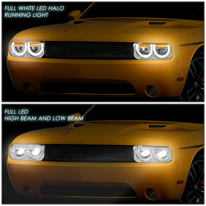 LED DRL Halo Projector Headlights<br>08-14 Dodge Challenger