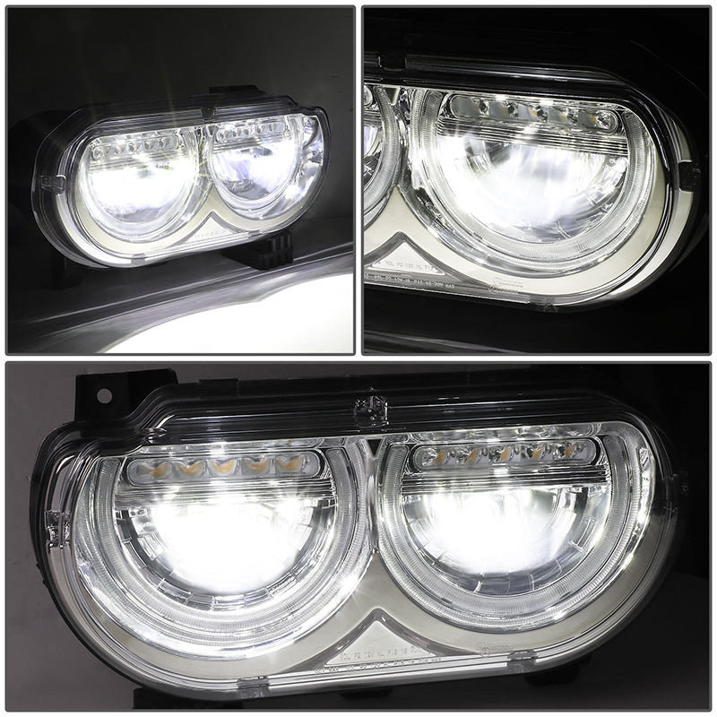 LED DRL Halo Projector Headlights<br>08-14 Dodge Challenger