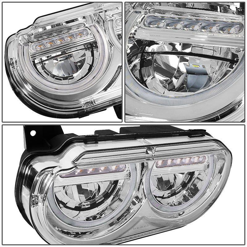 LED DRL Halo Projector Headlights<br>08-14 Dodge Challenger