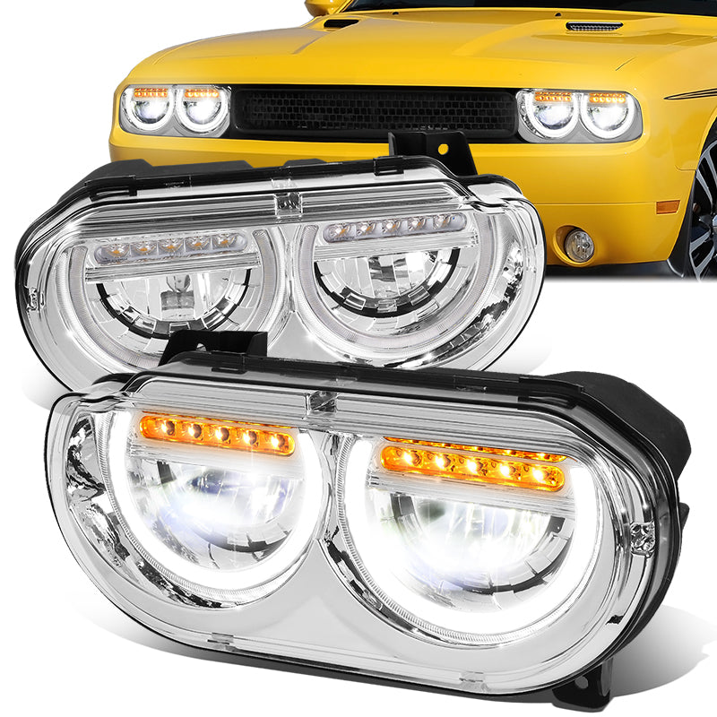 LED DRL Halo Projector Headlights<br>08-14 Dodge Challenger