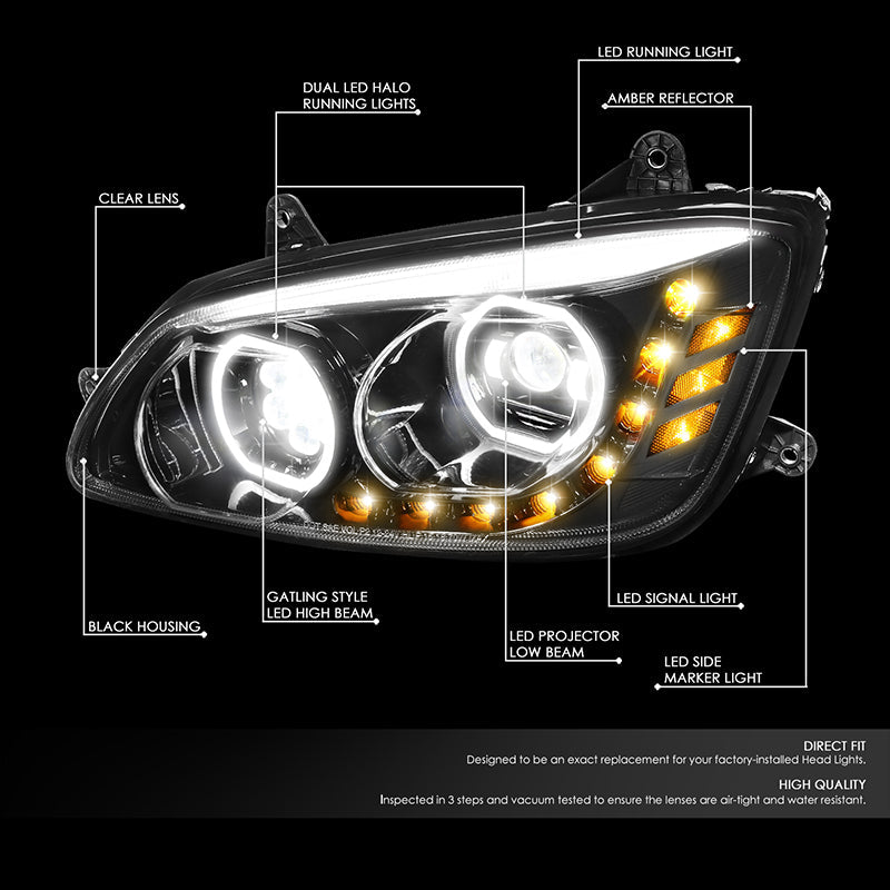 LED DRL Halo Projector Headlights<br>08-19 Kenworth T170 T270 T370 T660