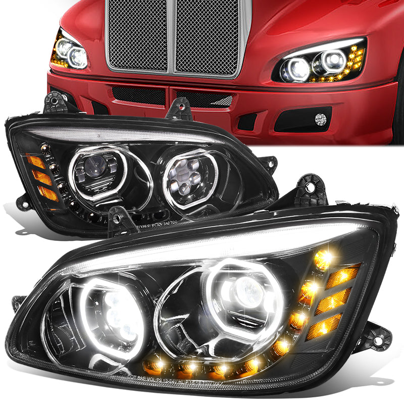 LED DRL Halo Projector Headlights<br>08-19 Kenworth T170 T270 T370 T660