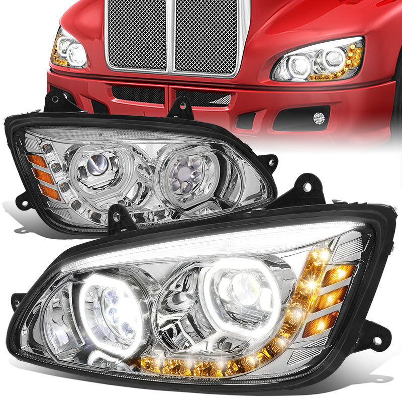 LED DRL Halo Projector Headlights<br>08-19 Kenworth T170 T270 T370 T660