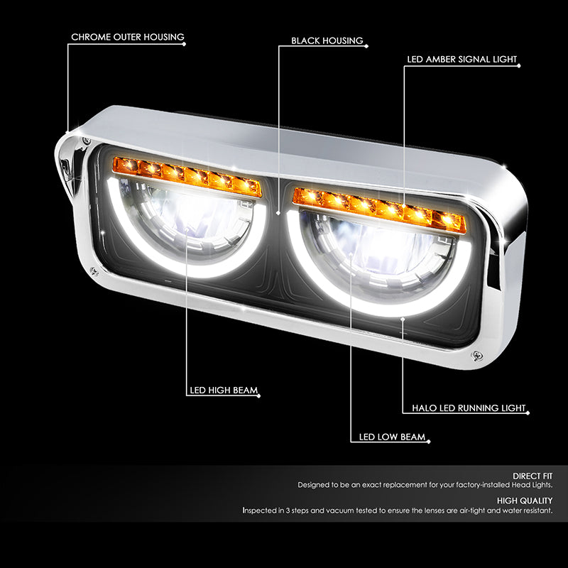 LED DRL Halo Headlights<br>86-07 Kenworth T600A Peterbilt 357 379