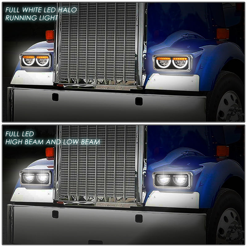 LED DRL Halo Headlights<br>86-07 Kenworth T600A Peterbilt 357 379