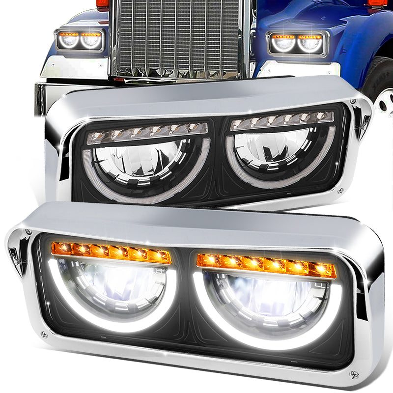 LED DRL Halo Headlights<br>86-07 Kenworth T600A Peterbilt 357 379