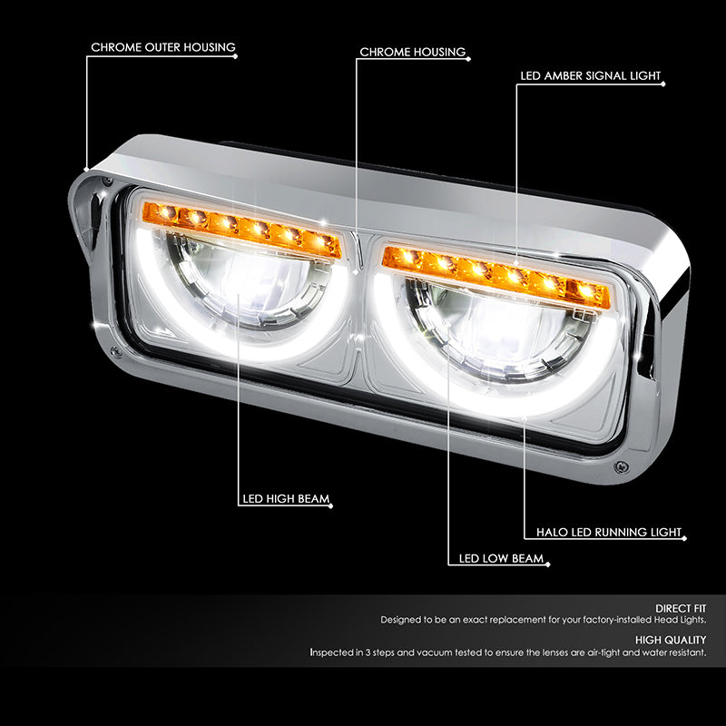 LED DRL Halo Headlights<br>86-07 Kenworth T600A Peterbilt 357 379