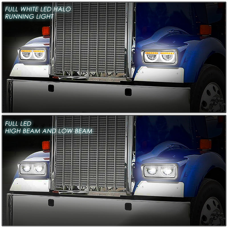 LED DRL Halo Headlights<br>86-07 Kenworth T600A Peterbilt 357 379