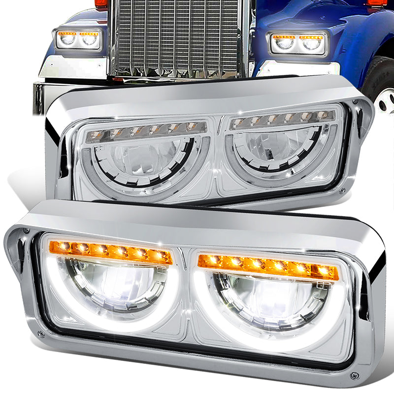 LED DRL Halo Headlights<br>86-07 Kenworth T600A Peterbilt 357 379