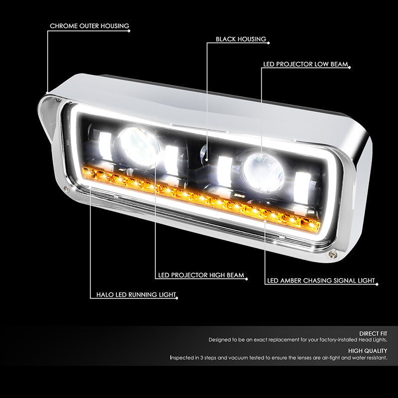 LED DRL Halo Projector Headlights<br>81-19 Kenworth W900 Western Star 4800