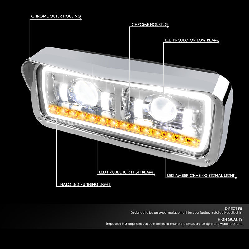 LED DRL Halo Projector Headlights<br>81-19 Kenworth W900 Western Star 4800