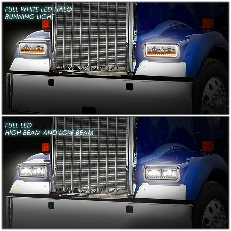 LED DRL Halo Projector Headlights<br>81-19 Kenworth W900 Western Star 4800