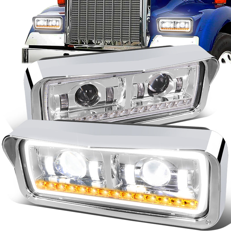 LED DRL Halo Projector Headlights<br>81-19 Kenworth W900 Western Star 4800