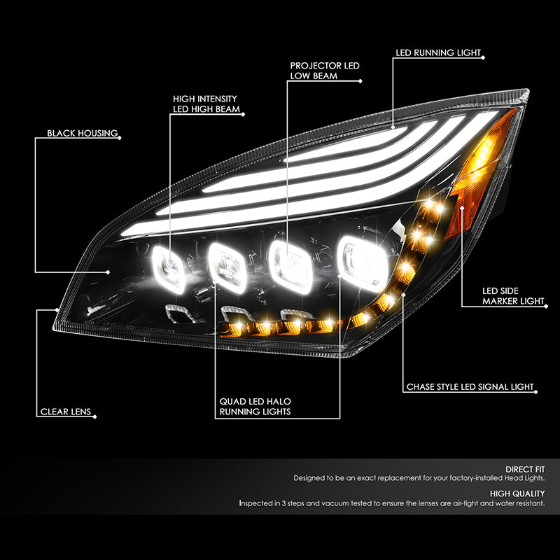 LED DRL Halo Sequential Projector Headlights<br>18-21 Freightliner Cascadia