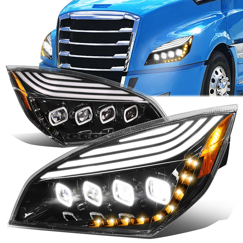 LED DRL Halo Sequential Projector Headlights<br>18-21 Freightliner Cascadia