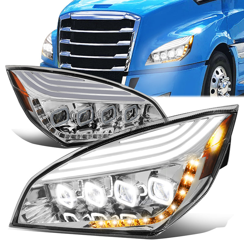 LED DRL Halo Sequential Projector Headlights<br>18-21 Freightliner Cascadia