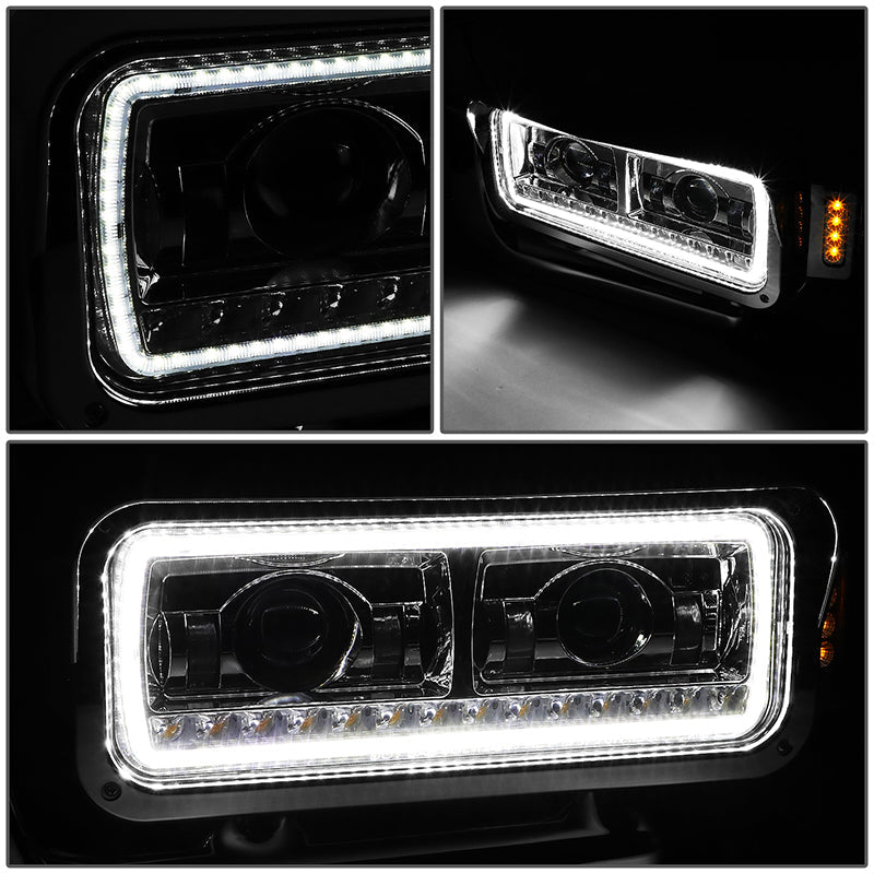 LED DRL Halo Sequential Projector Headlights<br>81-88 Peterbilt 359, 87-07 379, 08-21 389