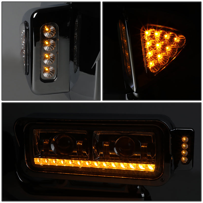 LED DRL Halo Sequential Projector Headlights<br>81-88 Peterbilt 359, 87-07 379, 08-21 389