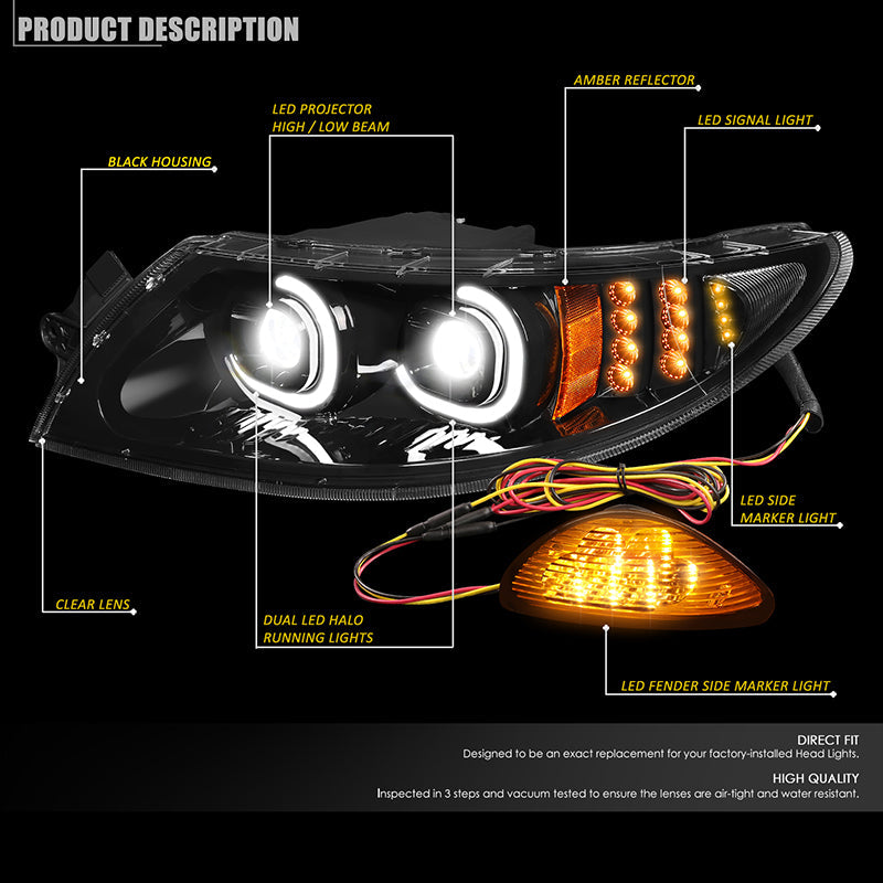 LED DRL Halo Projector Headlights <br>02-16 International 4300-4400Lp