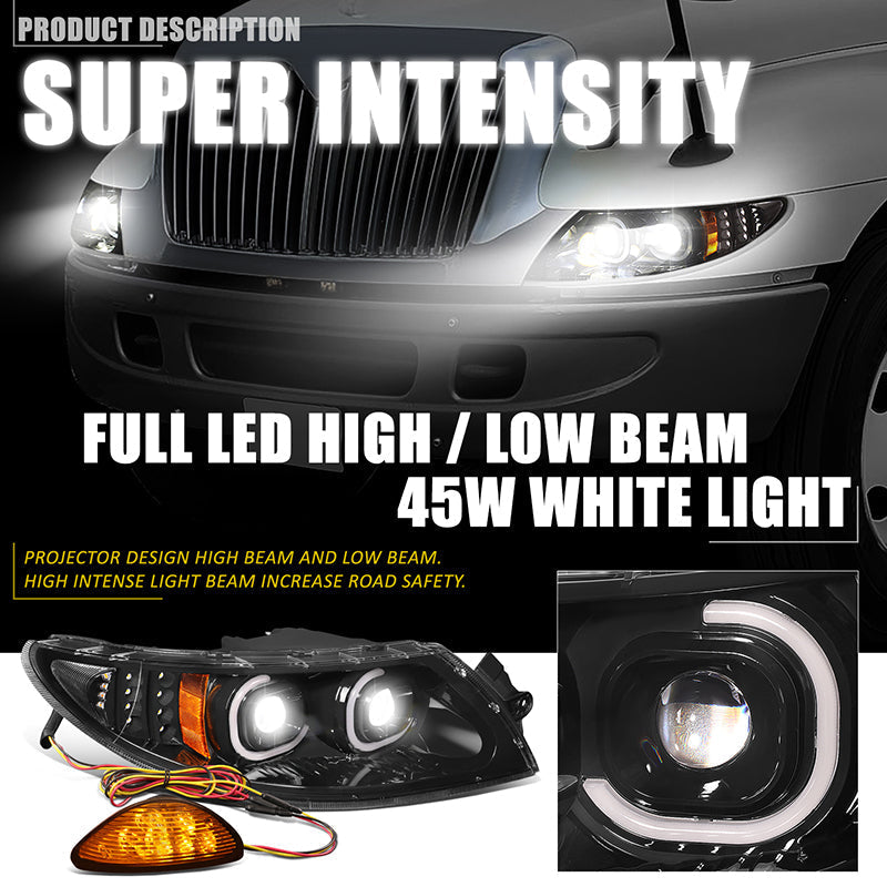 LED DRL Halo Projector Headlights <br>02-16 International 4300-4400Lp