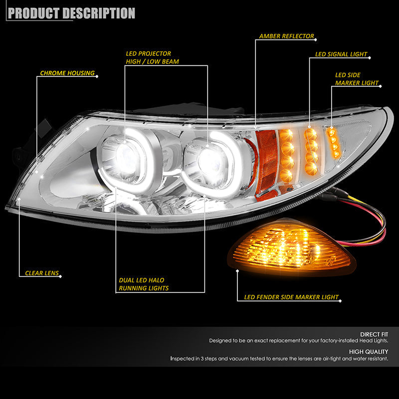 LED DRL Halo Projector Headlights (Chrome) <br>02-16 International 4300-4400Lp