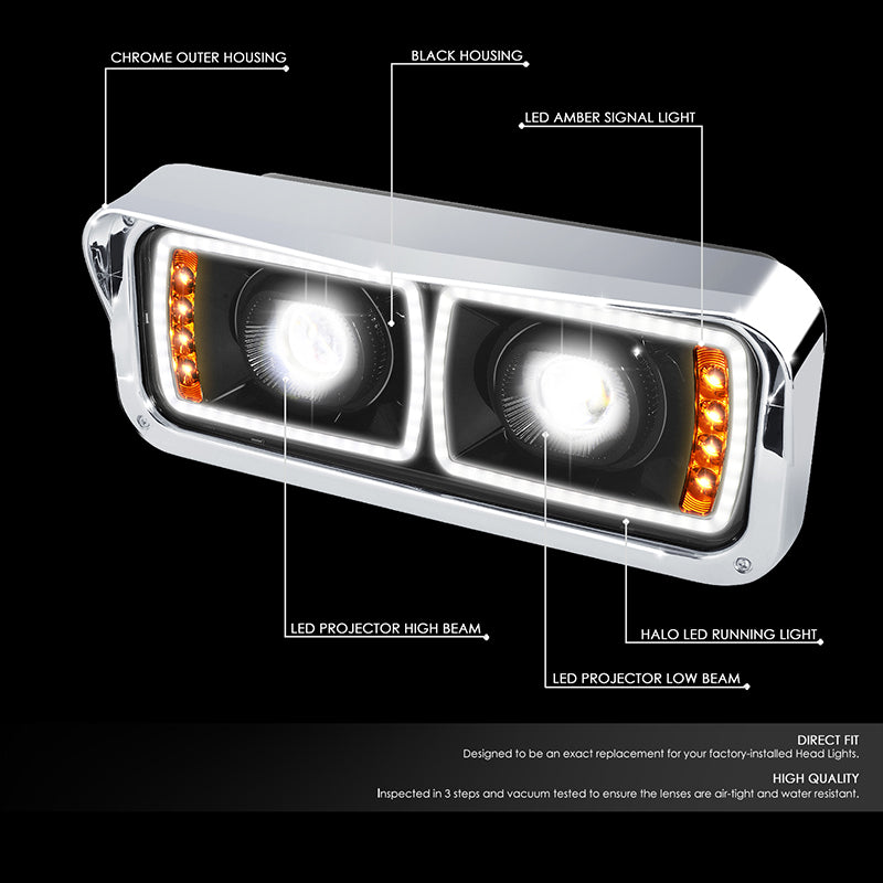 LED DRL Halo Headlights<br>86-07 Kenworth T600A Peterbilt 378 379