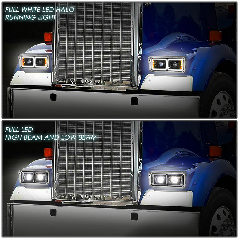 LED DRL Halo Headlights<br>86-07 Kenworth T600A Peterbilt 378 379