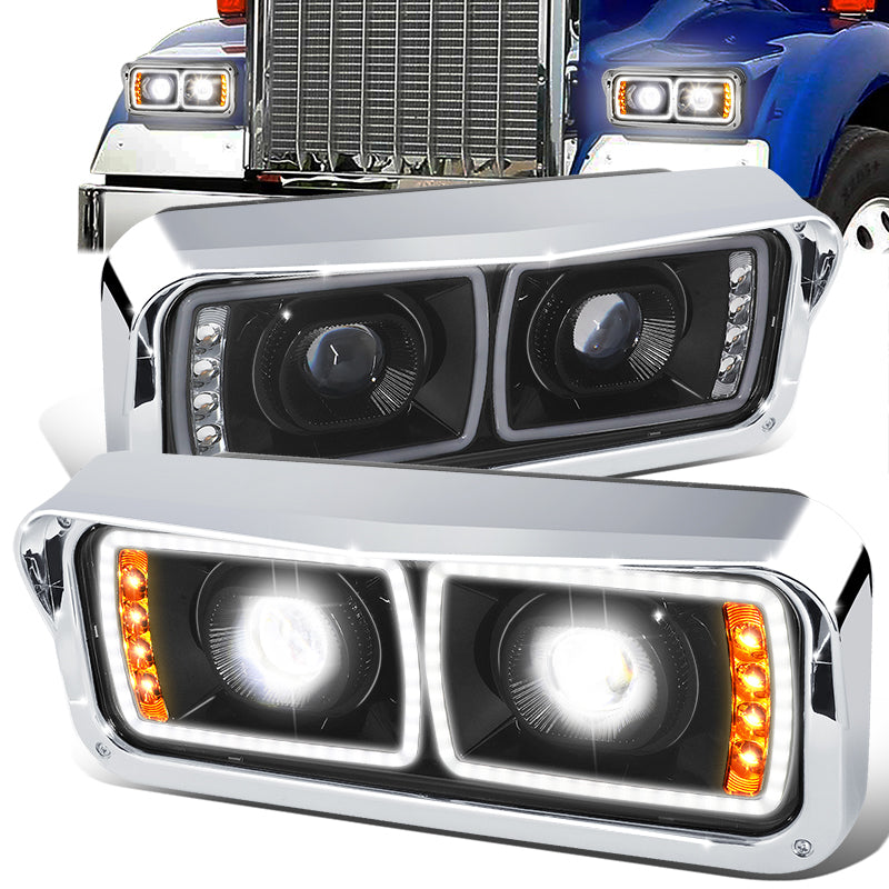 LED DRL Halo Headlights<br>86-07 Kenworth T600A Peterbilt 378 379