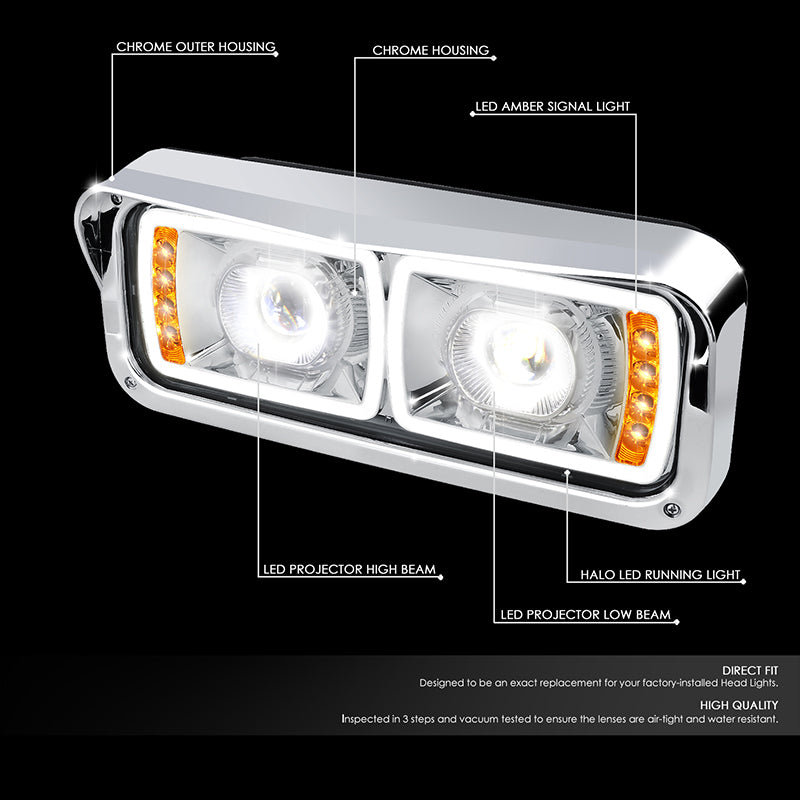 LED DRL Halo Headlights<br>86-07 Kenworth T600A Peterbilt 378 379