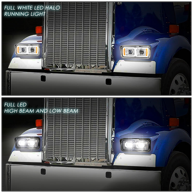 LED DRL Halo Headlights<br>86-07 Kenworth T600A Peterbilt 378 379