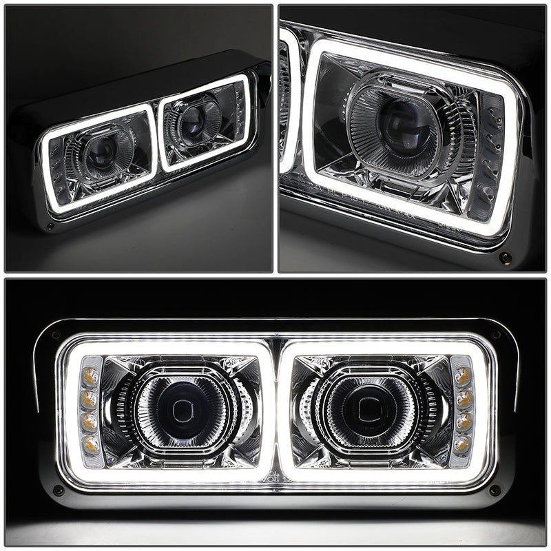 LED DRL Halo Headlights<br>86-07 Kenworth T600A Peterbilt 378 379