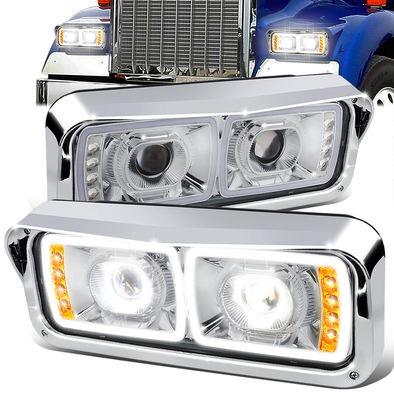 LED DRL Halo Headlights<br>86-07 Kenworth T600A Peterbilt 378 379